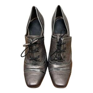 STUART WEITZMAN Made in Spain Pewter Silver Leather Lace Up Ankle Shoes Sz 7.5